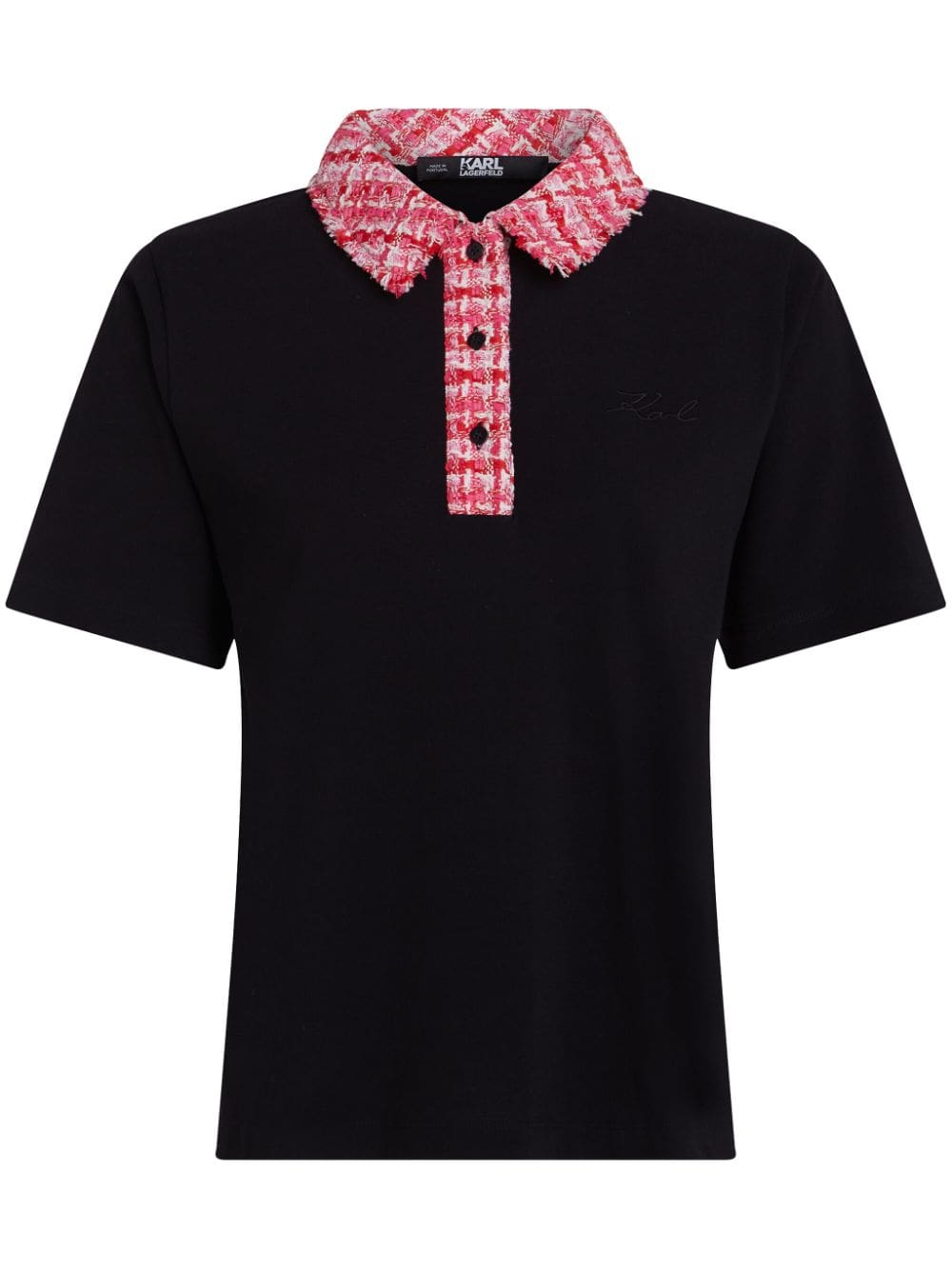 Karl Lagerfeld logo-embroidered bouclé-trim polo top