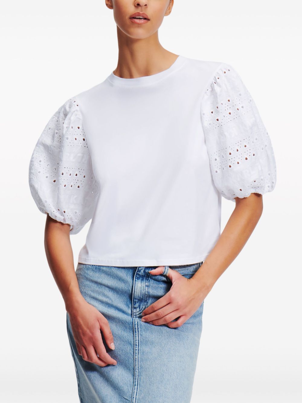 Karl Lagerfeld broderie-anglaise cotton T-shirt - Image 3