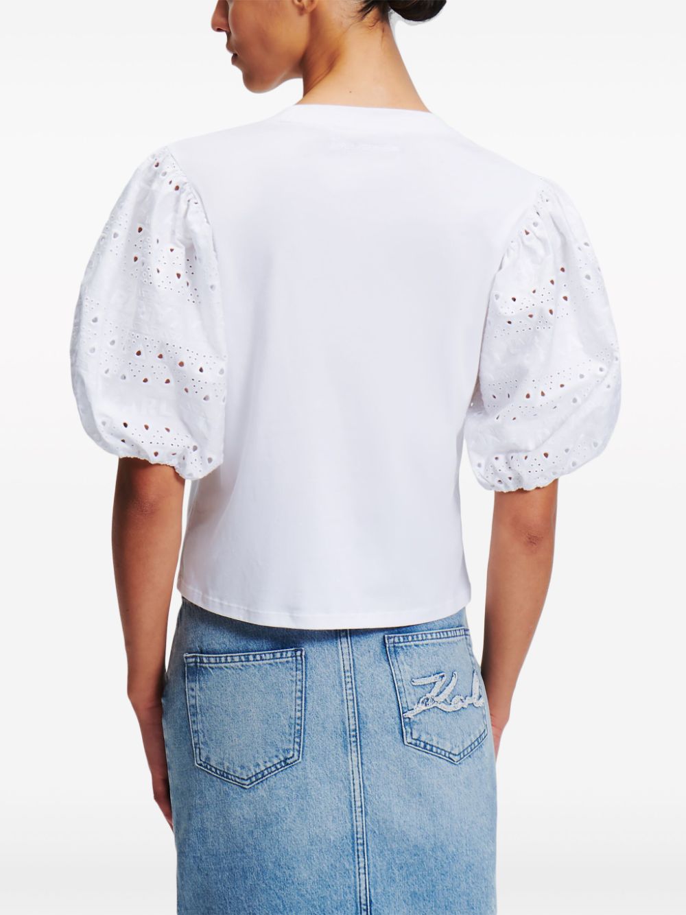 Karl Lagerfeld broderie-anglaise cotton T-shirt - Image 4