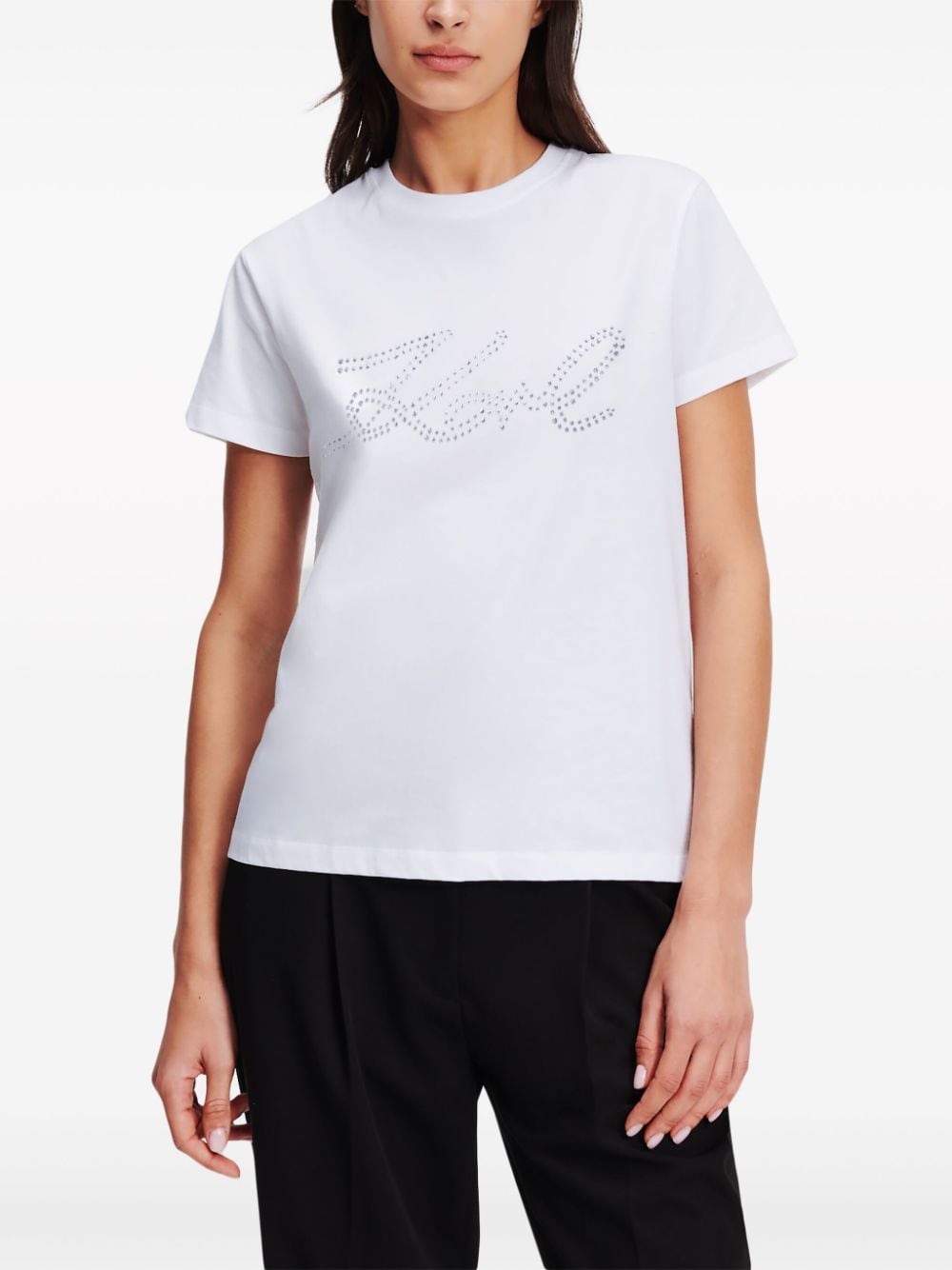 Karl Lagerfeld Signature rhinestone-embellished T-shirt - Image 3