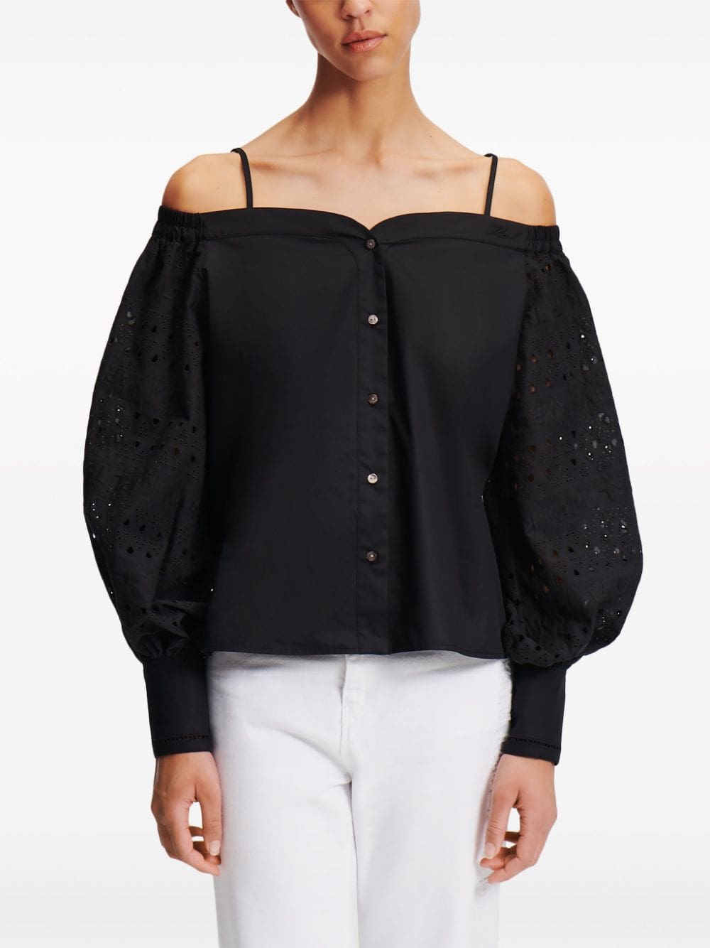 Karl Lagerfeld broderie-anglaise off-shoulder blouse - Image 3