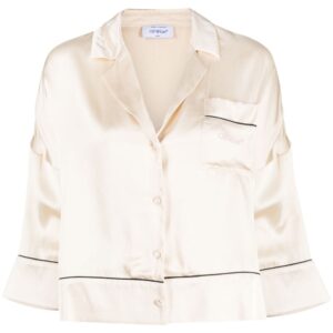 Off-White logo-print satin shirt