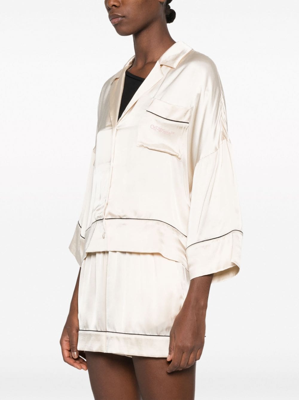 Off-White logo-print satin shirt - Image 3