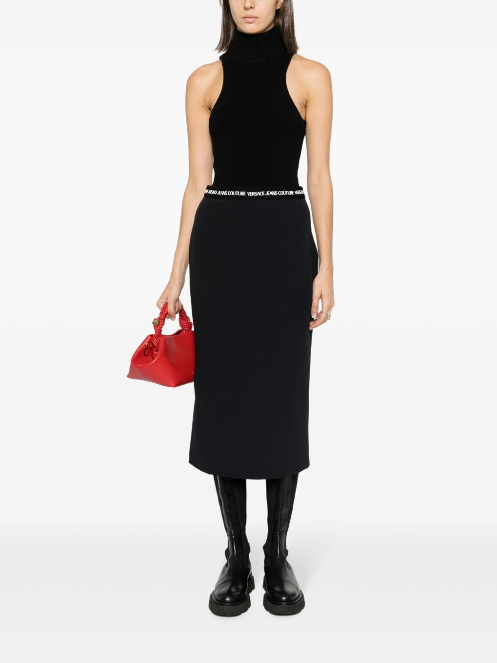 Versace Jeans Couture logo-waistband straight midi skirt - Image 2