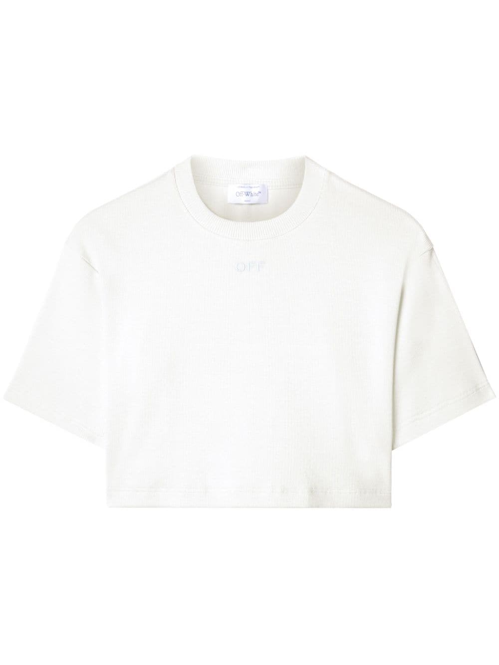 Off-White logo-embroidered cropped T-shirt