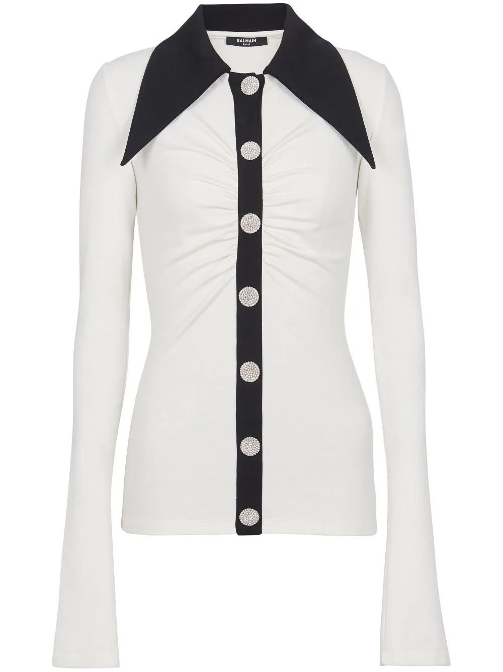 Balmain rhinestone-button long-sleeve shirt
