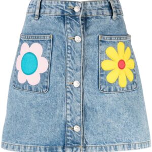 MOSCHINO JEANS  floral-patches denim miniskirt