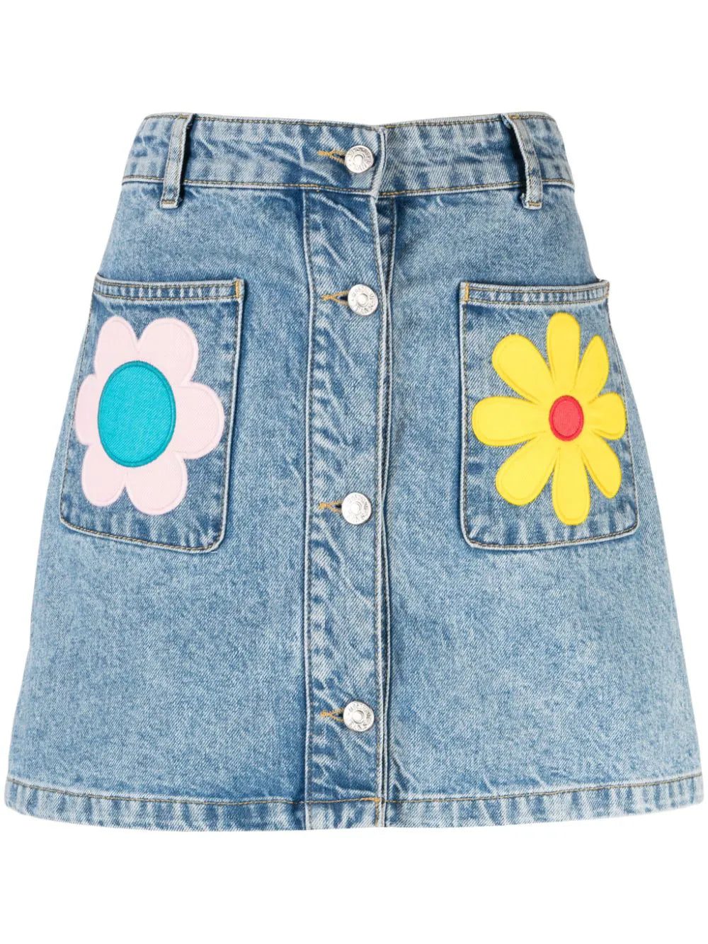 MOSCHINO JEANS floral-patches denim miniskirt