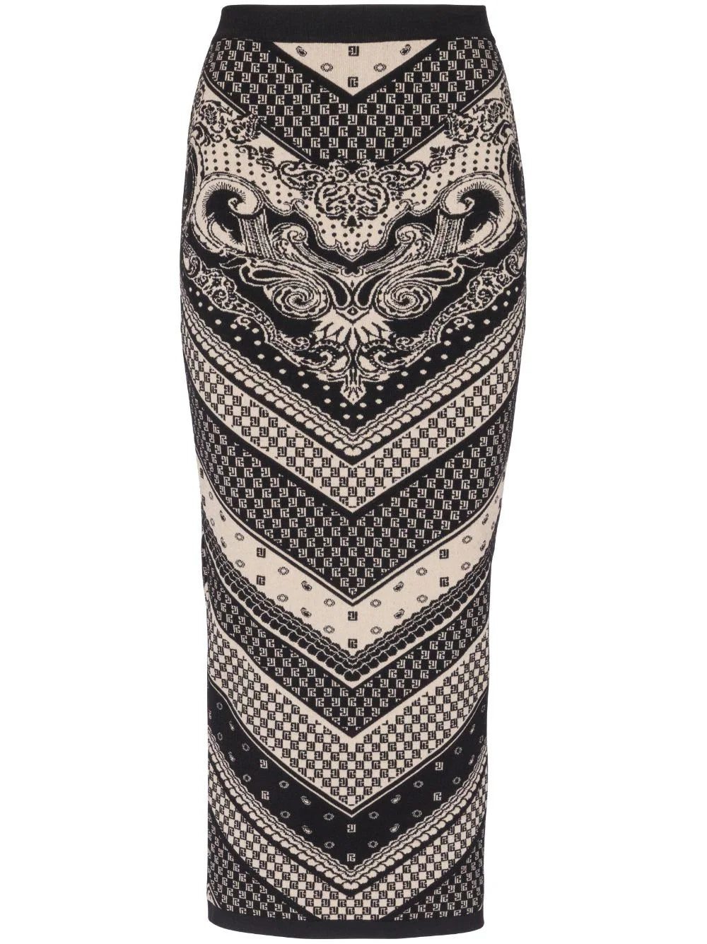 Balmain monogram-pattern knitted pencil skirt