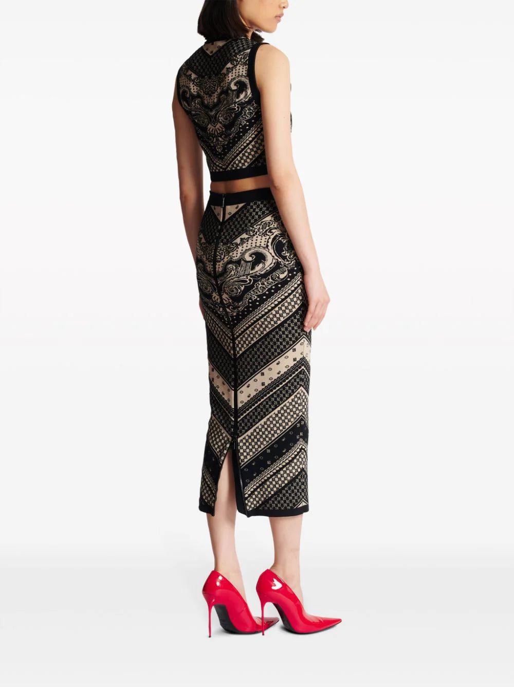 Balmain monogram-pattern knitted pencil skirt - Image 4