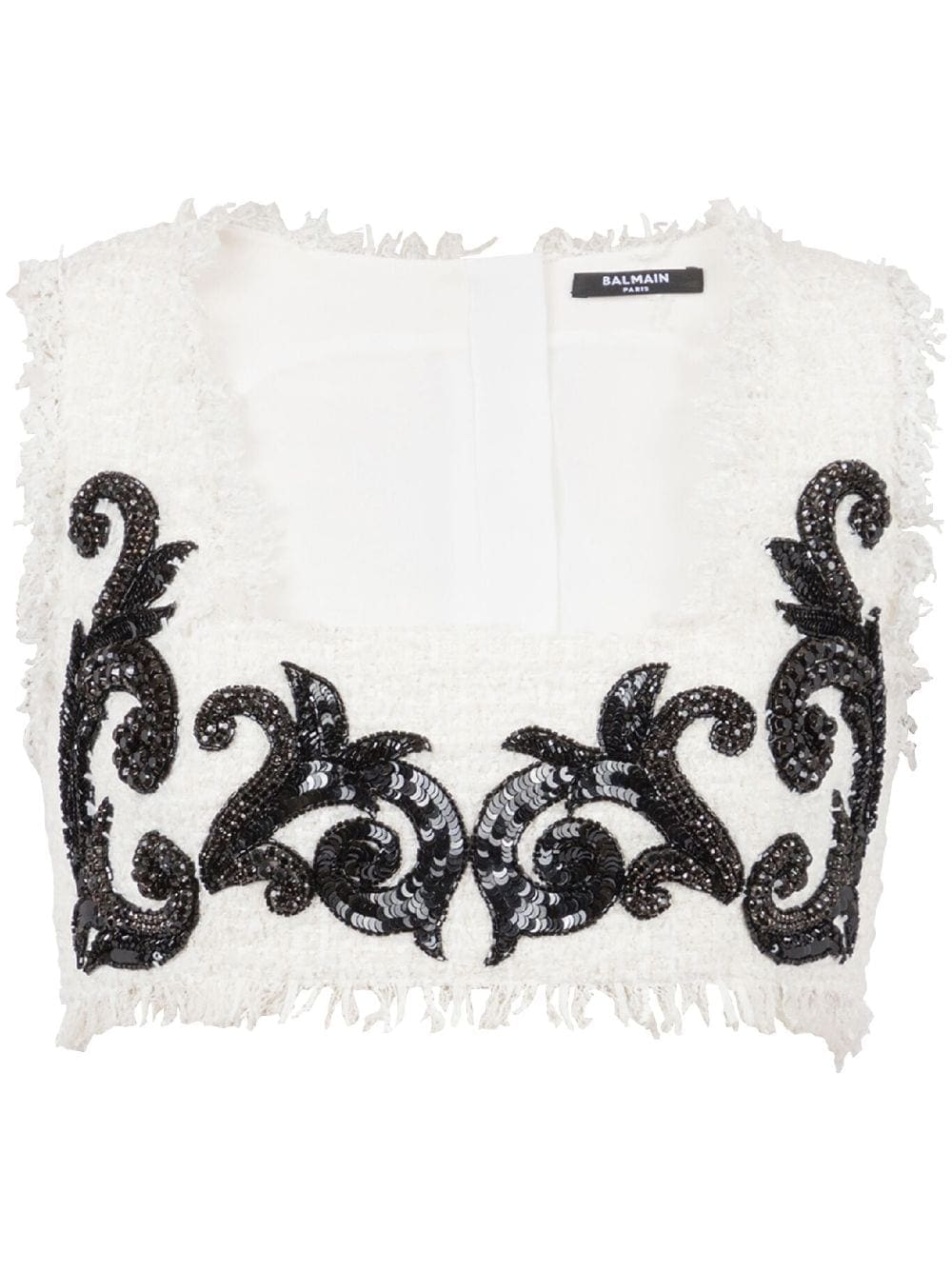 Balmain Baroque embroidered tweed crop top