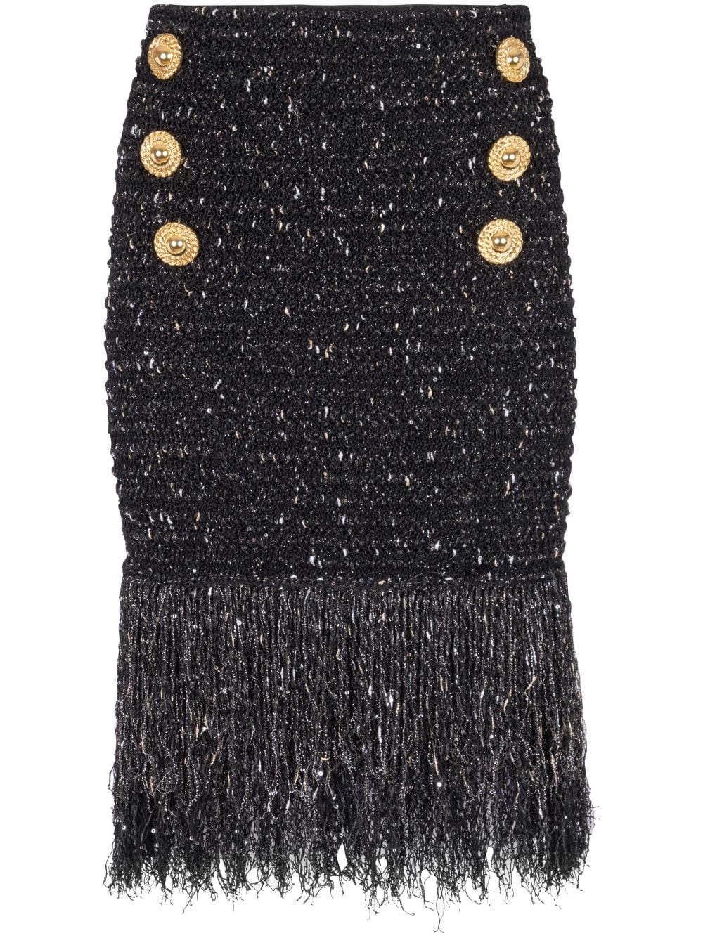 Balmain 6-Button fringed tweed skirt