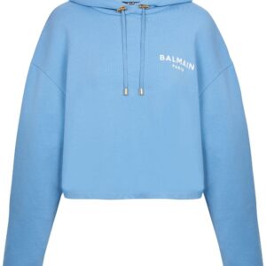 Balmain logo-flocked cropped hoodie