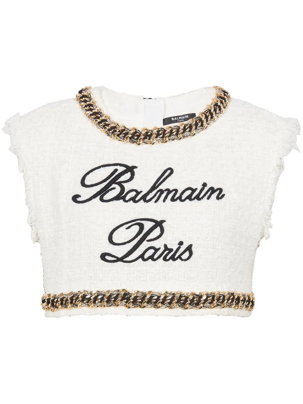 Balmain Signature-embroidered tweed crop top