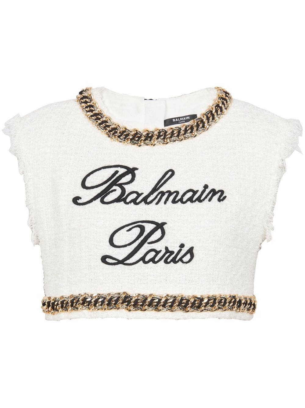 Balmain Signature-embroidered tweed crop top