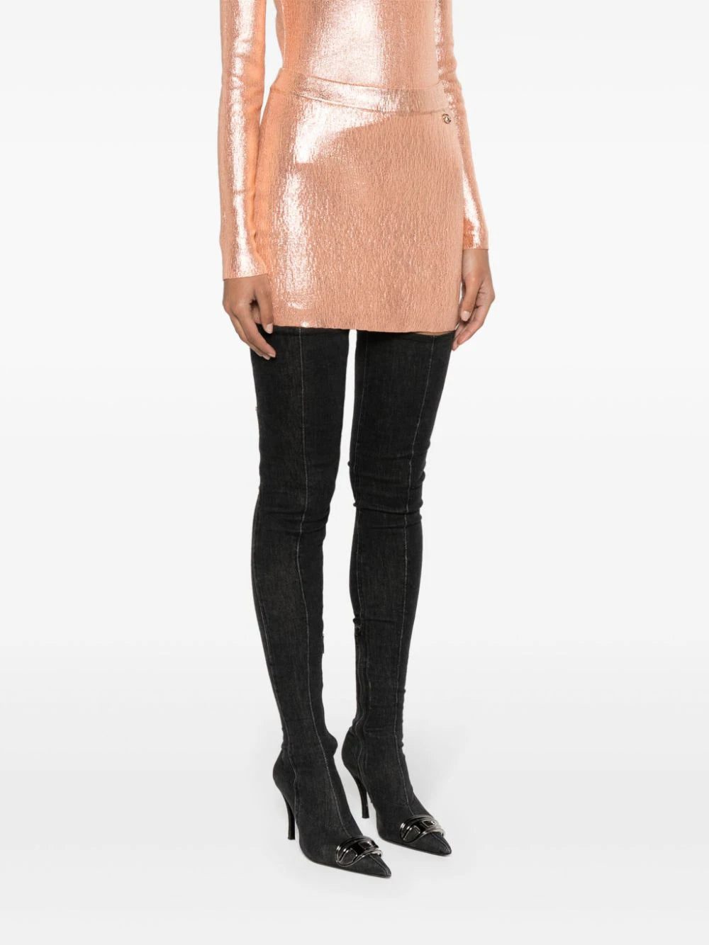 Diesel metallic logo-appliqué mini skirt - Image 3