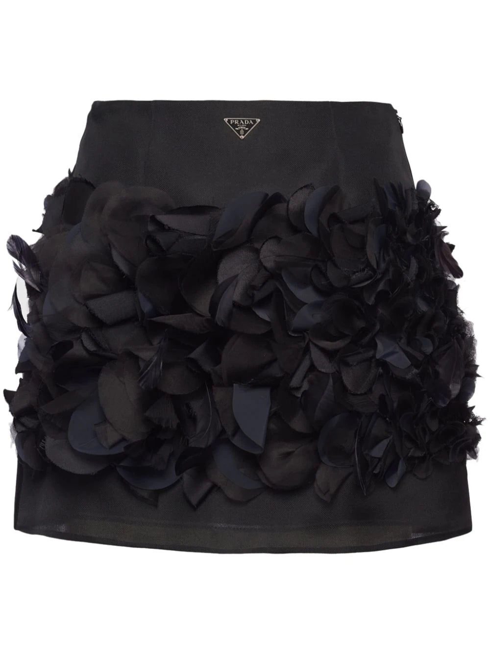 Prada feather-detail silk miniskirt