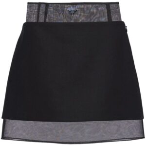 Prada logo-plaque wool miniskirt