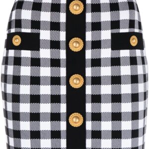 Balmain  buttoned gingham knitted miniskirt