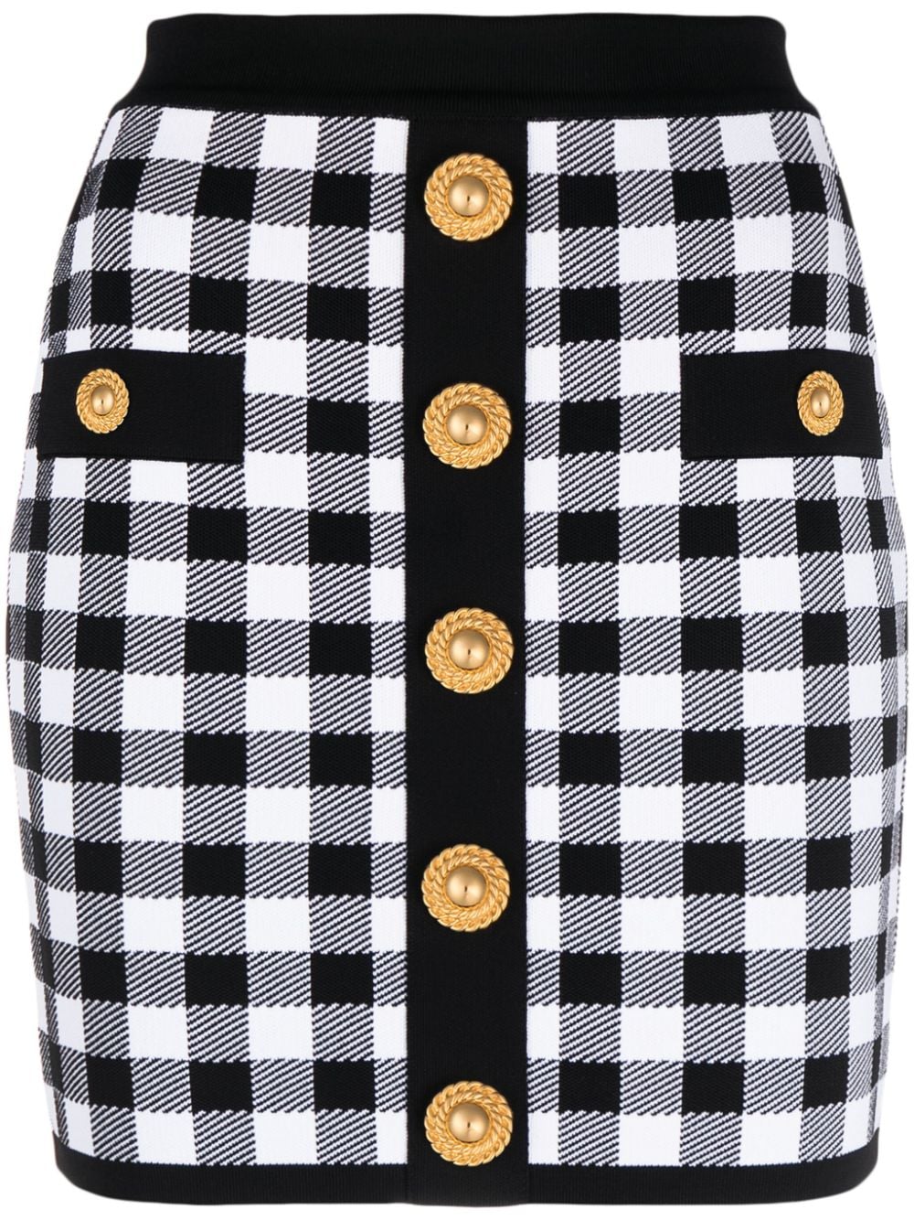 Balmain buttoned gingham knitted miniskirt