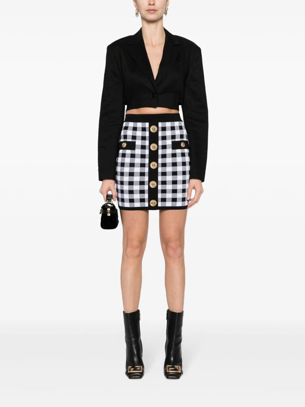 Balmain buttoned gingham knitted miniskirt - Image 2