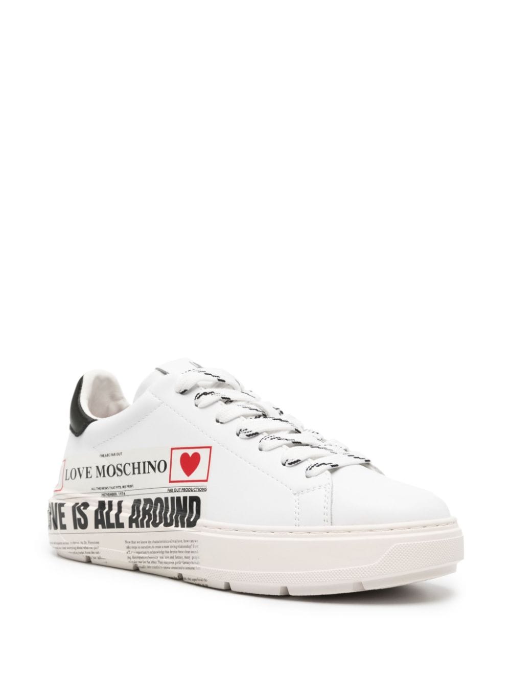 Love Moschino newspaper-print leather sneakers - Image 2