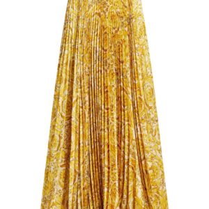 Versace Barocco-print pleated satin skirt