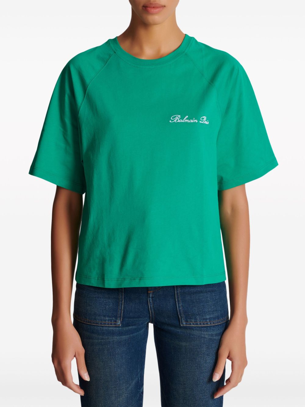 Balmain Signature-embroidered cropped T-shirt - Image 4