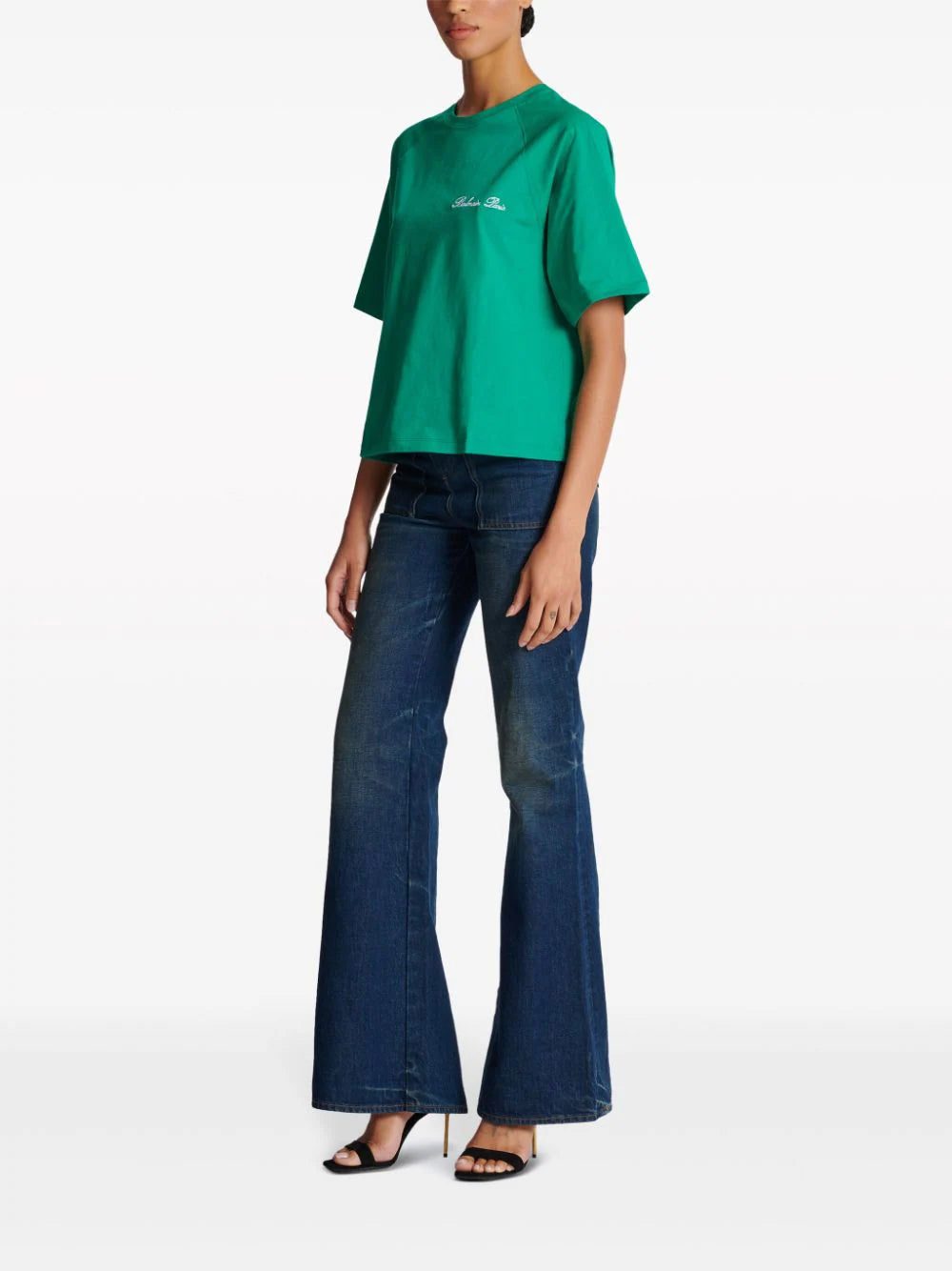 Balmain Signature-embroidered cropped T-shirt - Image 3