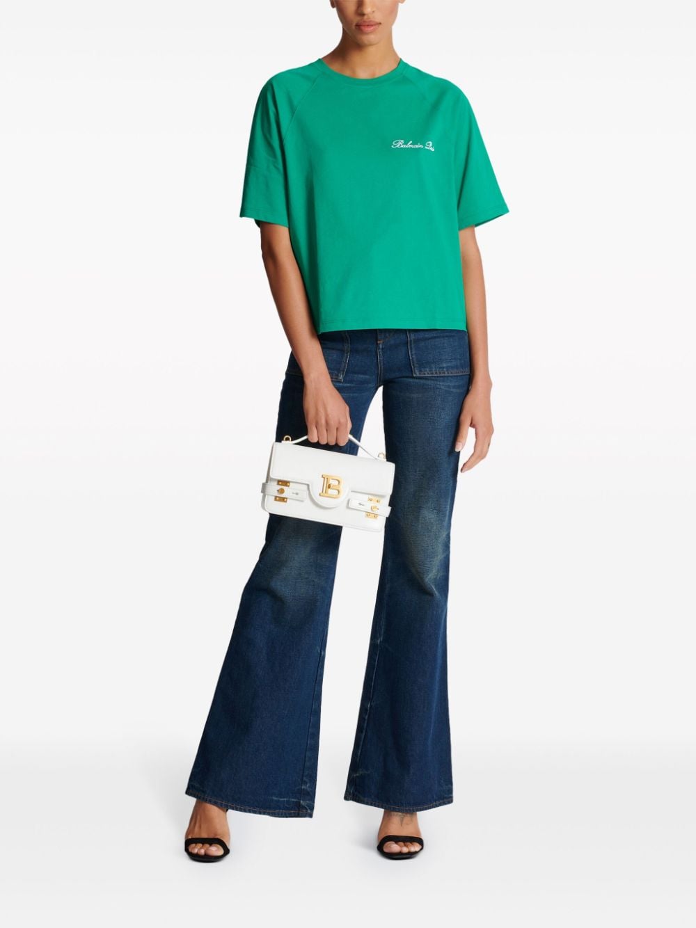 Balmain Signature-embroidered cropped T-shirt - Image 2