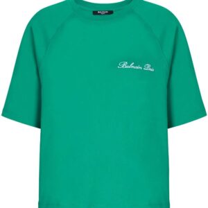 Balmain  Signature-embroidered cropped T-shirt