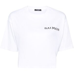 Balmain logo-appliqué cropped T-shirt