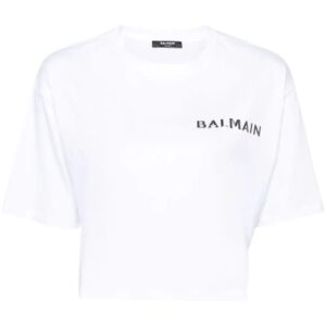 Balmain  logo-appliqué cropped T-shirt