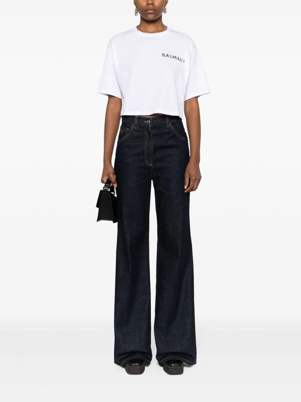 Balmain logo-appliqué cropped T-shirt - Image 2