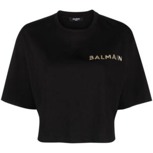 Balmain  logo-appliqué cropped T-shirt
