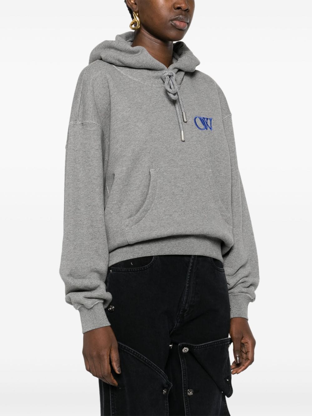 Off-White embroidered-logo cotton hoodie - Image 3