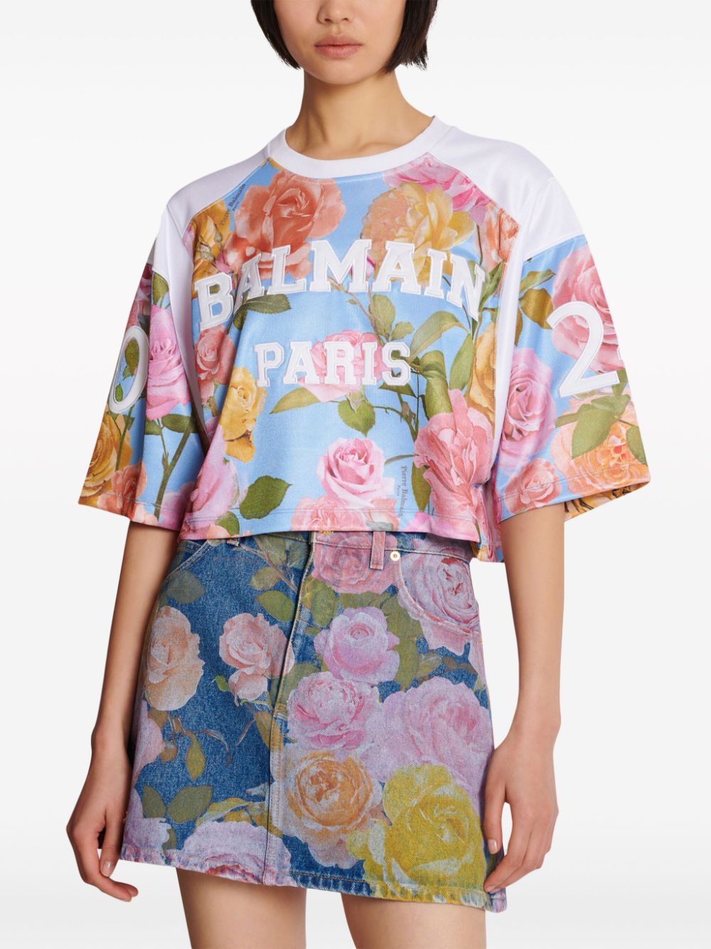 Balmain Rose-print cropped T-shirt - Image 4