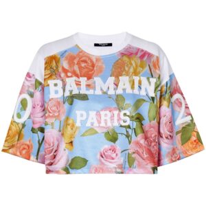 Balmain Rose-print cropped T-shirt