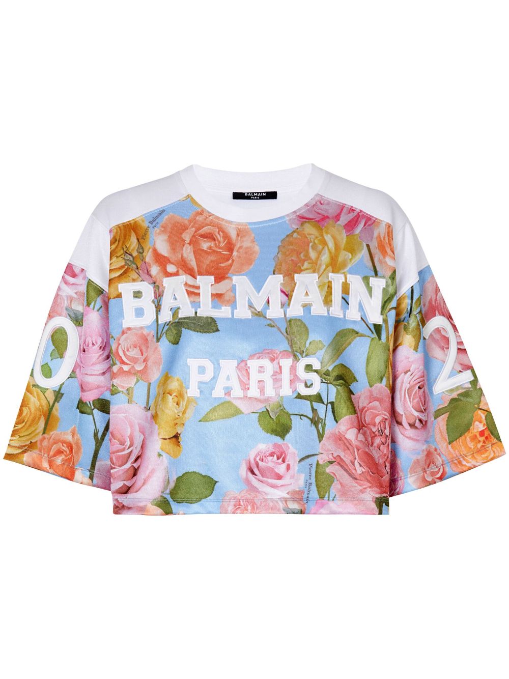 Balmain Rose-print cropped T-shirt
