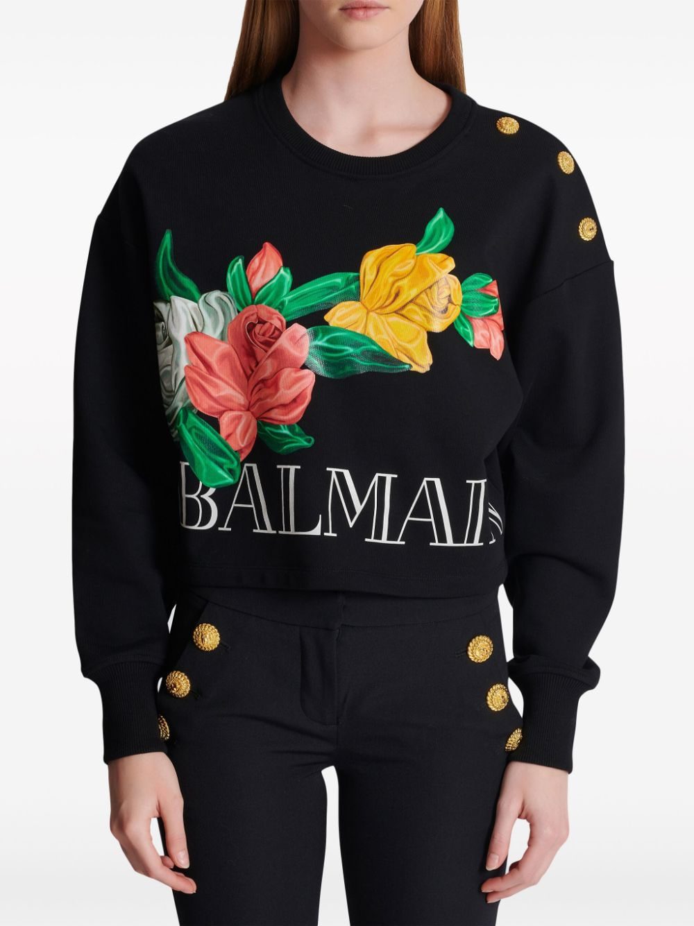 Balmain Rose-print cropped cotton sweatshirt - Image 4
