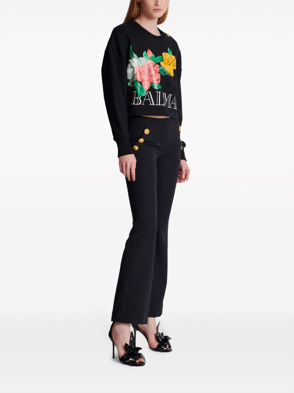 Balmain Rose-print cropped cotton sweatshirt - Image 3