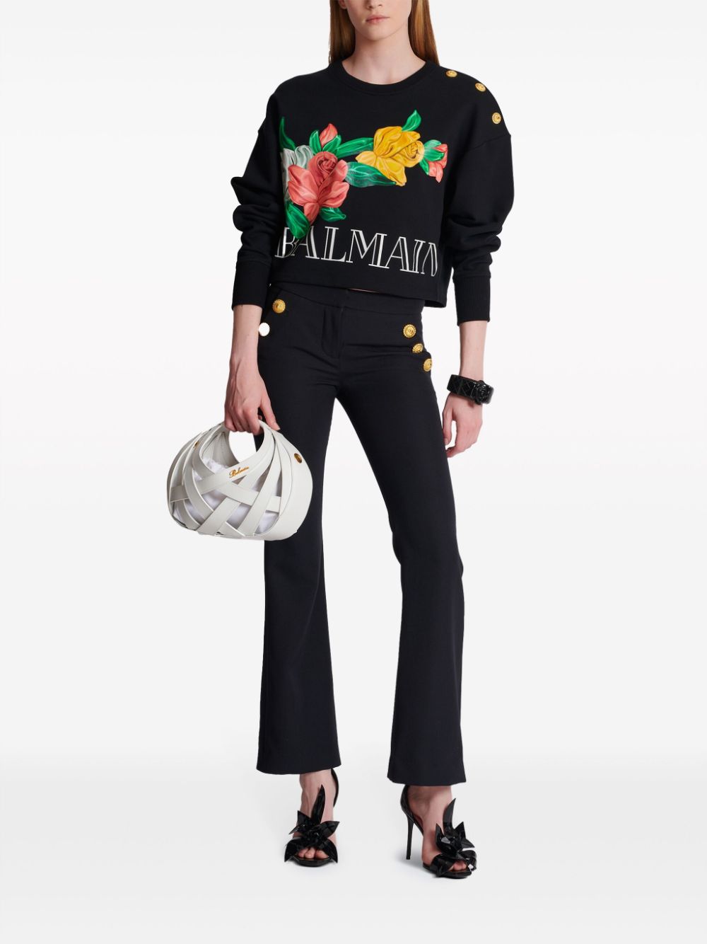 Balmain Rose-print cropped cotton sweatshirt - Image 2