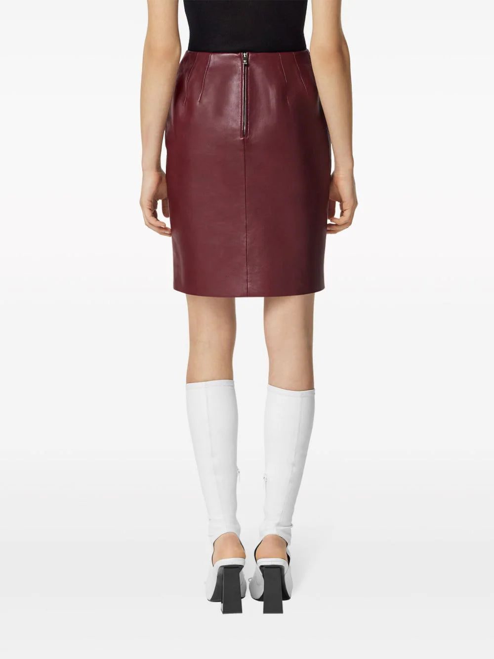 Versace logo-plaque leather skirt - Image 3