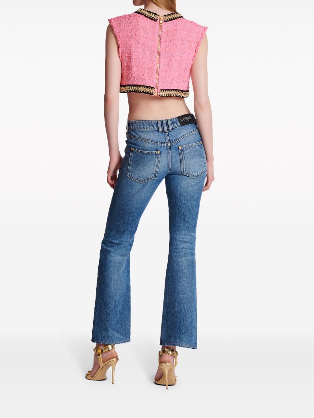 Balmain logo-embroidered tweed crop top - Image 4