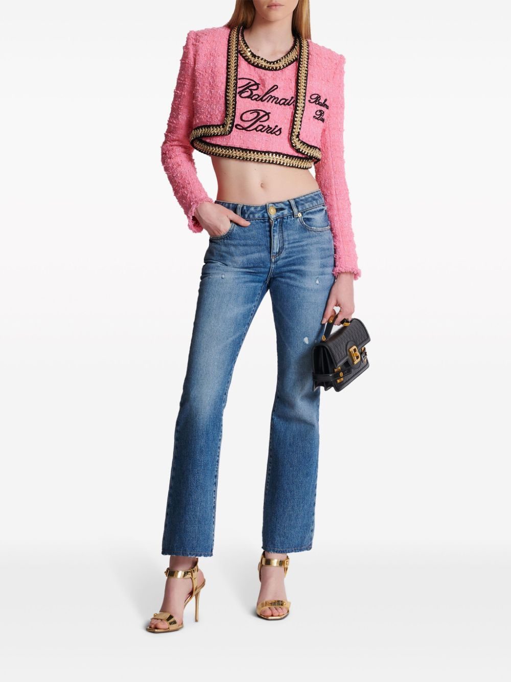 Balmain logo-embroidered tweed crop top - Image 2