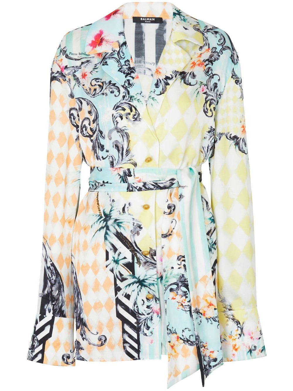 Balmain baroque-print belted shirt