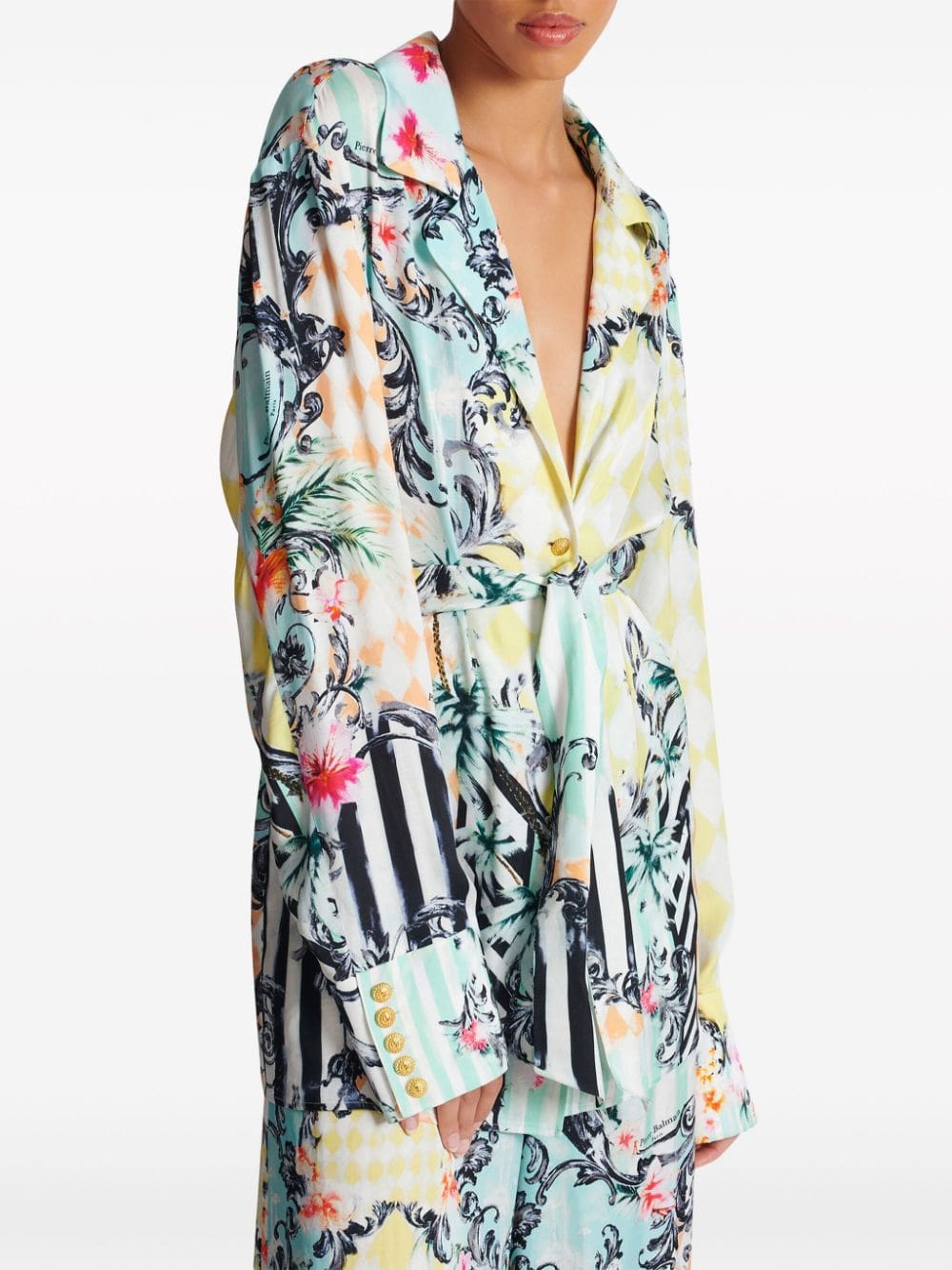 Balmain baroque-print belted shirt - Image 5