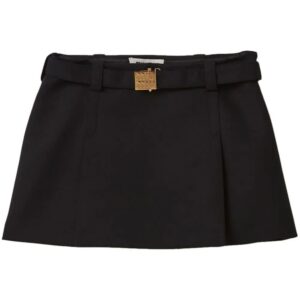 Miu Miu logo-plaque wool miniskirt