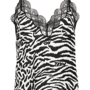 Karl Lagerfeld fan-lace zebra-print top