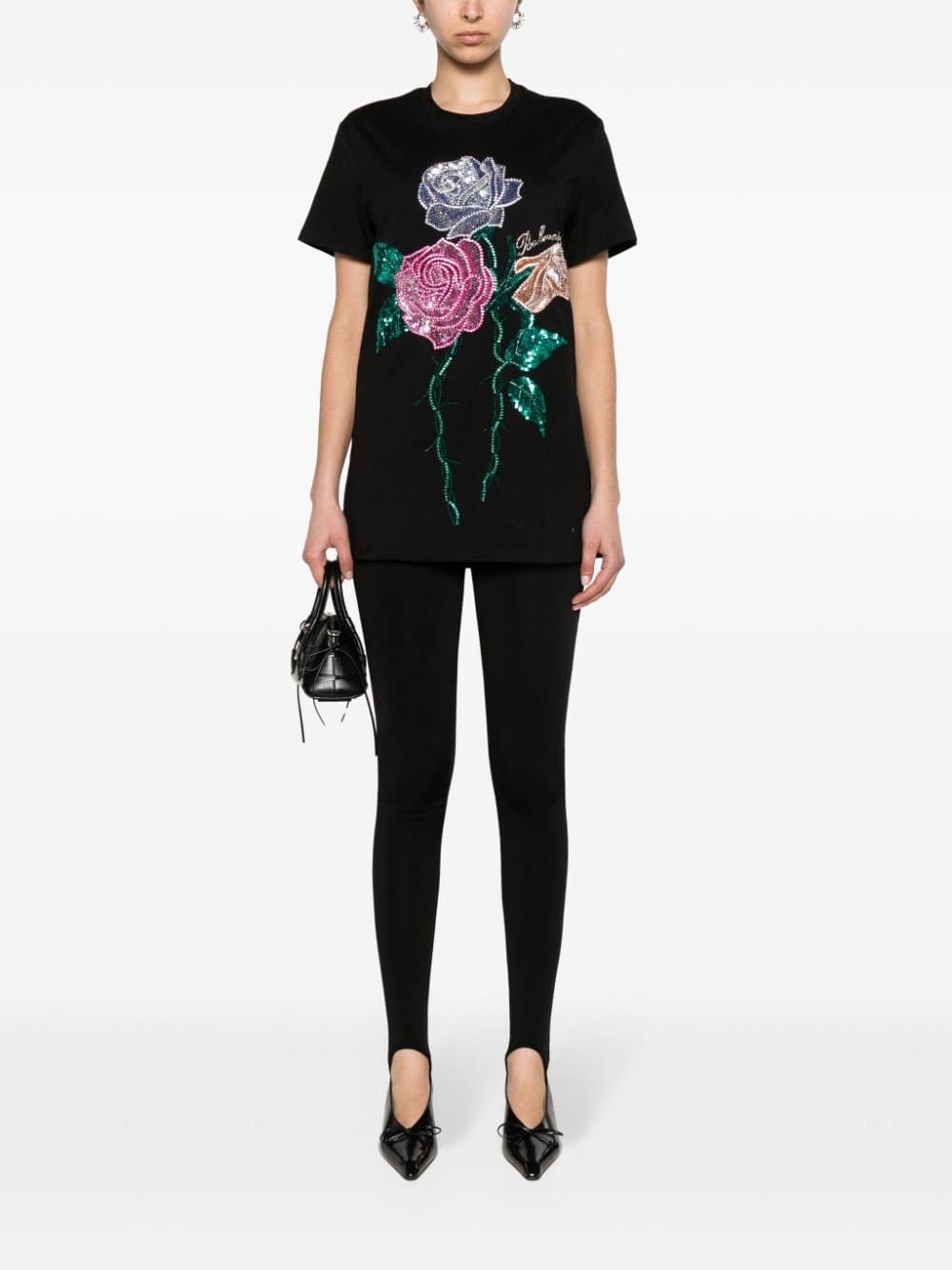 Balmain rose-appliqué cotton T-shirt - Image 2